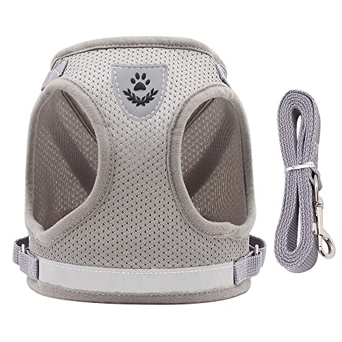 LOS ANDES Hundegeschirr & Katzengeschirr, Reflektierend, Weich Gepolstert, Air-Mesh Brustgeschirr für Kleine Hunde & Katzen, XS (Brust: 24-27cm), Grau, Gestreift