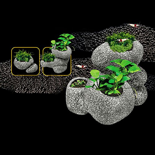 Dimart Exquisite Aquarium Fish Tank Decoration Ornaments Ceramics Water Plants Planted Pots(S, Deep Gray) #TOP5