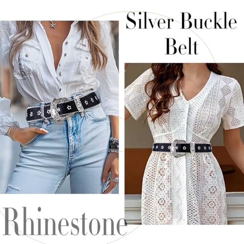 Silver Rhinestone Belt Silver Buckle Belt Star Leather Belt Ladies Belts for Jeans Pants Dresses4