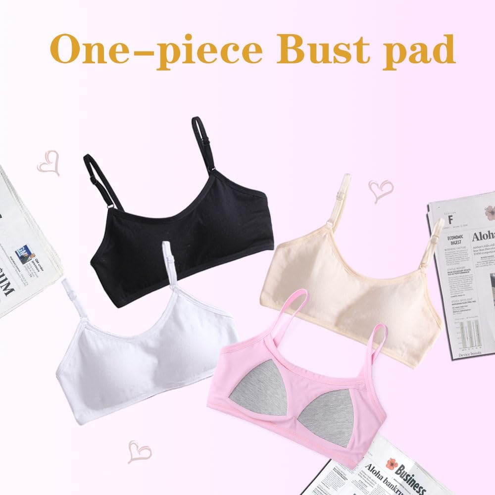 Teen Girls Sports Bras 6 Pack Cotton Underwear with Bra Pads and Adjustable Spaghetti Straps for Kids 10-18 Years - Image 6