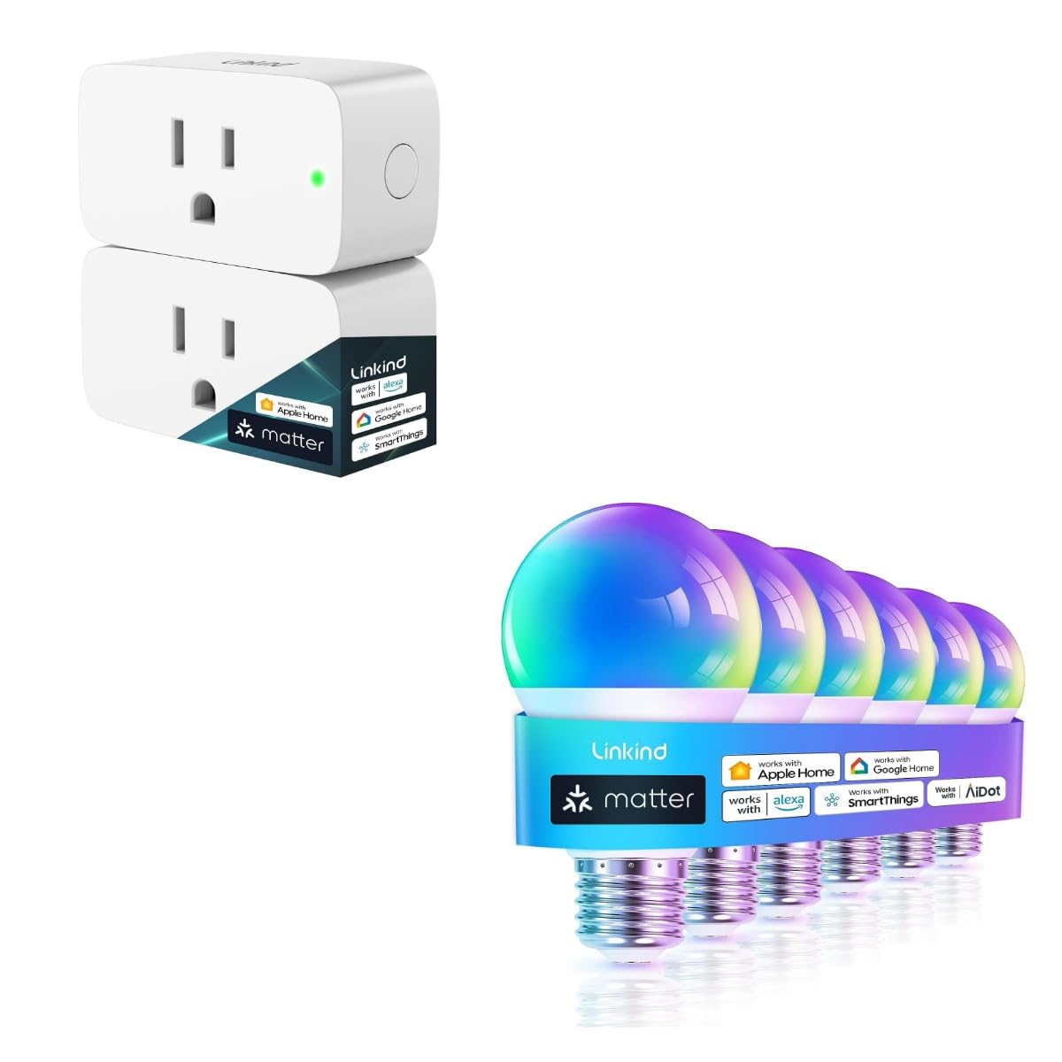 Matter Smart Light Bulbs 6 Pack Matter Smart Plug 2 Pack