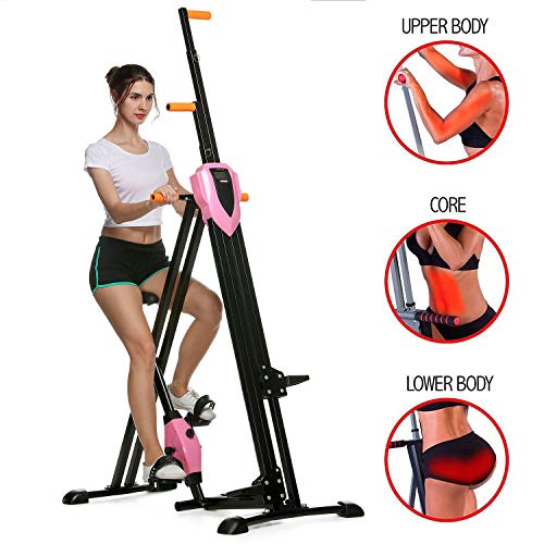 Home Stair Climber Machine, Folding Vertical Climber Cardio Exercise Machine Home Fitness Stepper Gym Exercise Bike for Total Body Workout Training (Pink)