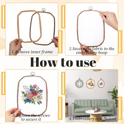 Oqqlin 9 Pcs Embroidery Hoop Frame, 4 Shapes Large Imitated Wood Cross Stitch Hoop Ring with Scissors Display Decorative Embroidery Hoops for DIY Arts, Crafts, Sewing, Hanging Ornaments Decor - Thumbnail 3