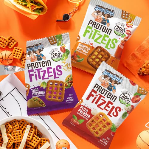 Image of Lenny & Larry's FITZELS Protein Pretzels [GAME DAY Variety Pack] - 12 x 3oz Bags of High Protein Snacks with 20g Plant Based Protein - Incredibly Tasty with Salty Crunch