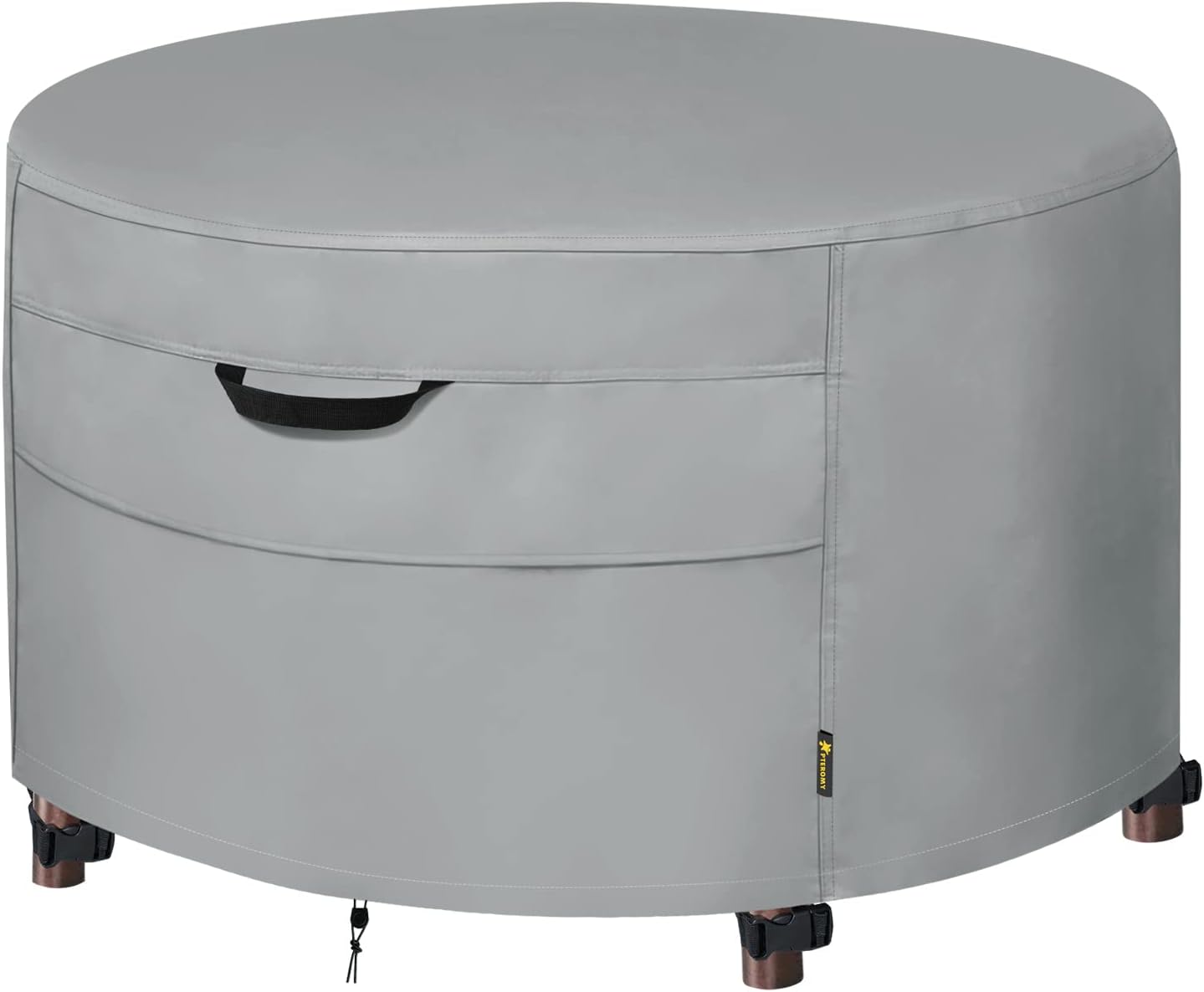 PTEROMY Patio Fire Pit Table Cover, Heavy Duty 600D Canvas Outdoor Waterproof Fireplace Cover (Pewter Gray, Round, 36'')