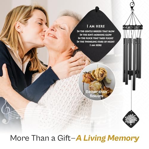 Image of Sympathy Wind Chimes I Tree of Life Wind Chime I Funeral Wind Chimes Sympathy I Bereavement Gift for Loss of Father, Mother, Wife, Husband I Condolence Remembrance Gift I 29 inch Black