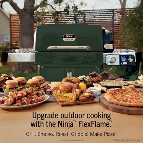 Image of Ninja FlexFlame Grill and Smoker | Electric and Propane Grill, Roaster, BBQ Grill | 5-in-1 Cooking System | 3 Burner | Digital Control | Outdoor Cooking, Griddle, Pizza Maker | Green | PG301GN
