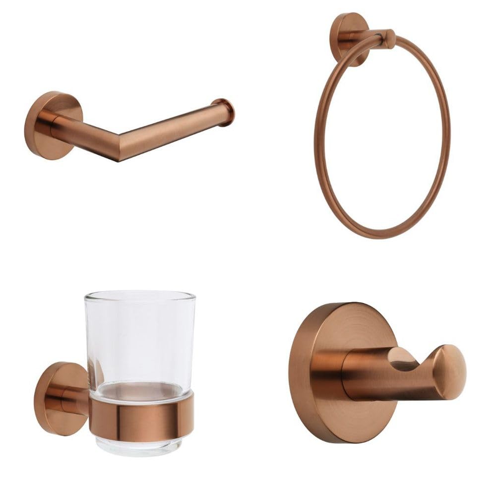 Milano Alara Bathroom Accessory Set Towel Ring Robe Hook Toilet Roll Holder Tumbler - Brushed Copper