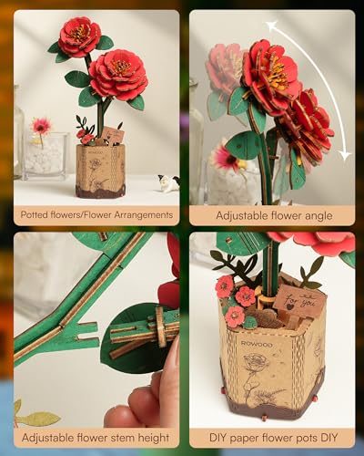 ROWOOD 3D Puzzle DIY Wooden Flower, Artificial Flowers Model Kits to be Assembled - Image 3