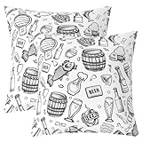 Bière Hold Pillow 45x45 Lot de 2,Housse de Coussin de Thème D'Ours de Bande Dessinée de Canapé,Housse de Coussin Décorative de Boisson de Bière,Housse de Coussin de Style Peint À La Main En Noir Blanc