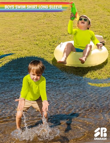 Boys Swim Shirts Long Sleeve Rash Guard Sun Protection UV SPF T Shirts Rashguard Swimwear Fishing Water Beach Shirts Lightweight for Youth Kids Neon Yellow Size 10-12 - Thumbnail 3