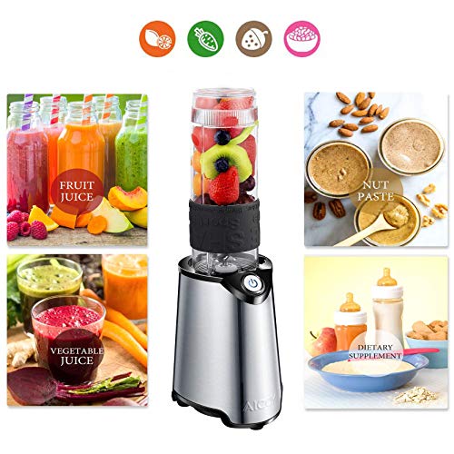 Countertop Personal Blender for Shakes and Smoothies, Smoothie Blender Maker Mixer and Mini Food Processor with 21oz BPA-Free Portable Blender Bottle, Stainless Steel, 300W, by AICOK - Thumbnail 7