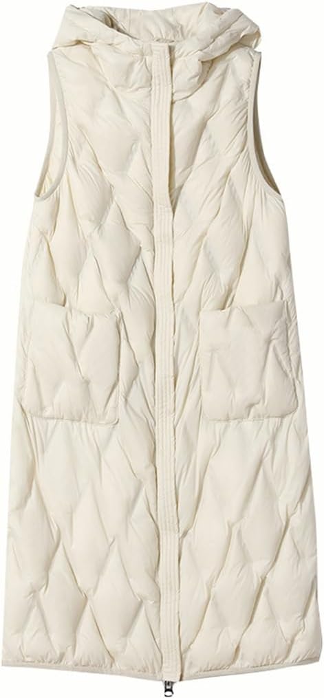 Thickened Warm Loose Mid Length Hooded Down Jacket Vest Warm Coat For Women