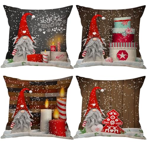 Image of Minicoco Christmas Cushion Covers Set of 4, Linen Christmas Decorative Pillow Covers-Square Pillowcase 45 x 45cm for Sofa Car Home Xmas Decorations（Grey）