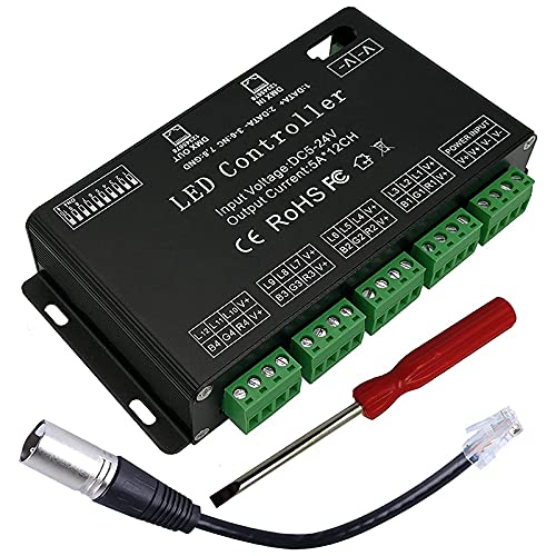12 Channel Decoder RGB LED Controller 60A PWM DMX512 Dimmer Driver for RGB LED Strip and LED Module Light DC12V-24V