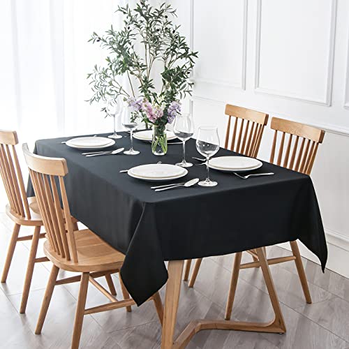 Image of maxmill Rectangle Textured Tablecloth Waterproof Spillproof Wrinkle Free Table Cloth, Kitchen Dining Tabletop Decoration, Fabric Table Cover for Outdoor and Indoor Use, 52 x 70 Inch, Black