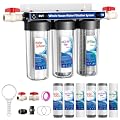 Whole House Water Filter System, 3 Stage Whole Home Water Softener System, Reduces Chlorine, Taste,Iron,Scale,Lead with Heavy Metal and Anti-Scale Filter, Includes 3 Sets Filters (2 Years use), 3/4”