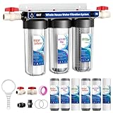 Whole House Water Filter System, 3 Stage Whole Home Water Softener System, Reduces Chlorine, Taste,Iron,Scale,Lead with Heavy Metal and Anti-Scale Filter, Includes 3 Sets Filters (2 Years use), 3/4”