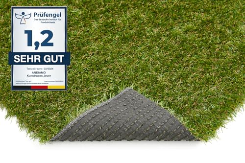 andiamo Kunstrasen Jever - Outdoor mit rutschhemmender Rückseite - wetterfest und pflegeleicht -...