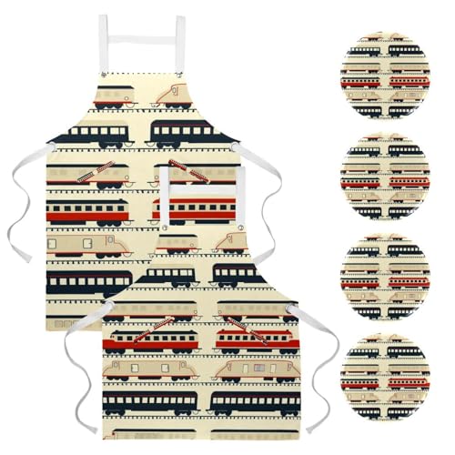 Tablier de serveuse pour pâtisserie et cuisine lot de 2 avec motif train amusant
