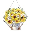 Sunflower Wreaths for Front Door Sunflower Summer Door Sign Summer Spring Wooden Sign Sunflower Welcome Decorations 118 x 118 Inch Sunflower Wall Art Decor for Indoor Outdoor Home