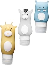 TOPBATHY 3 pièces Flacons de Voyage Silicone Réutilisables Motifs Animaux Cartoon pour Shampooing Lotion Cosmétiques Compact et Léger pour Voyage