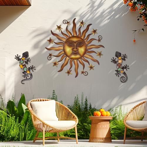 Liffy 24 Inch Sun Metal Wall Art Outdoor Decor - 3D Sun Face Metal Wall Sculpture thumb #4
