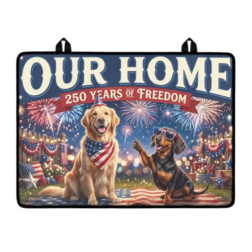 Image of Poceacles 4th of July Electric Stove Top Cover Induction Electric Stove Protector Non-slip Glass Cooktop Cover Stovetop Mat Multipurpose Flat Top Mat, Dog American Flag 250 Years Print
