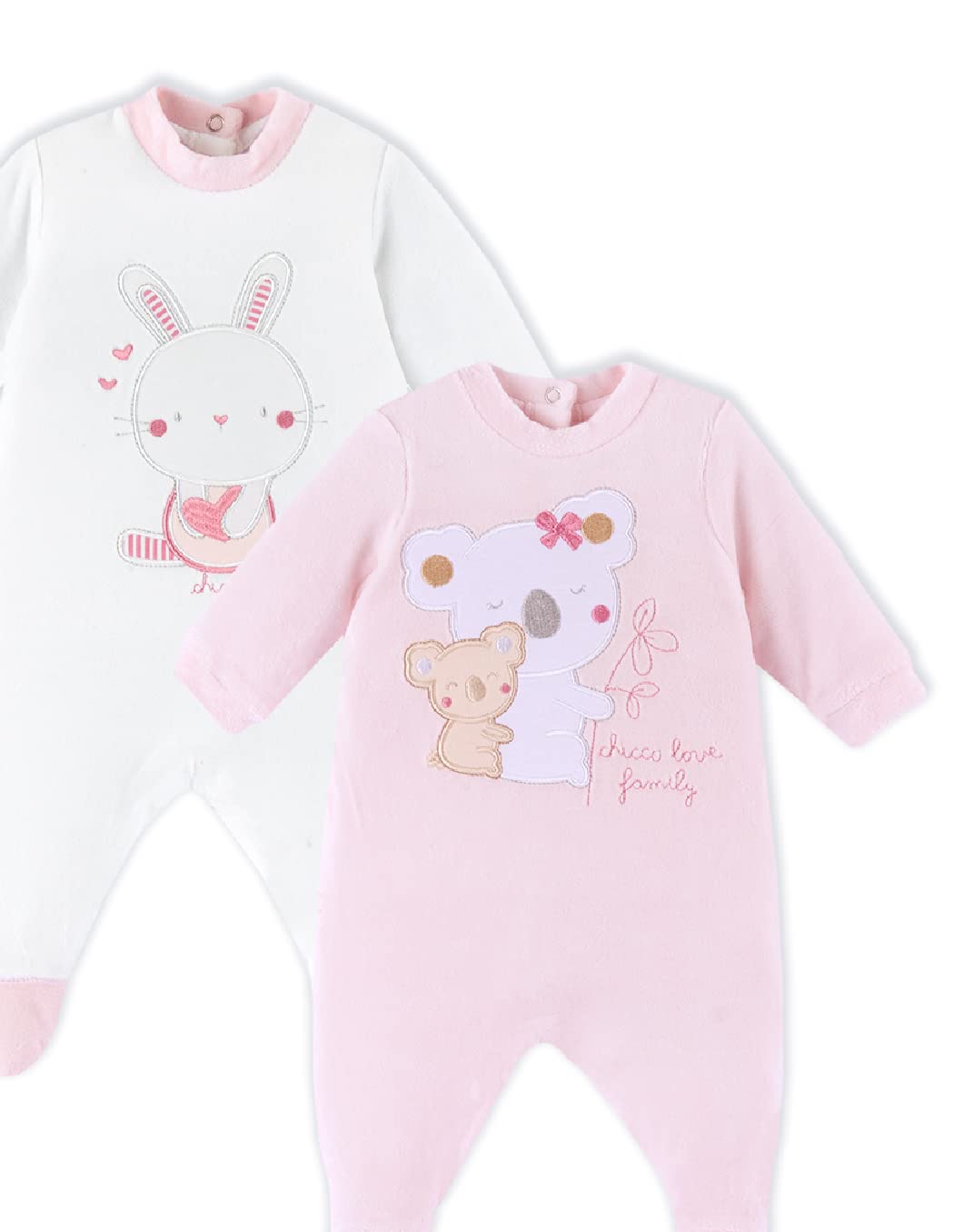 Chicco Zestaw kombinezonów szenilowych z nóżkami, unisex, dla dzieci 0-24, różowy, 0-3 miesiące, Różowy, 0-3 miesięcy
