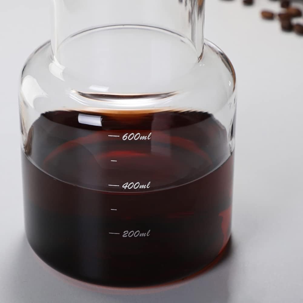 Cold Brew Dripper-Kaffeemaschine, 600-ml-Glas-Cold-Brew-Maker mit Dripper mit einstellbarer Rate, Cold Brew Drip Tower, Tropftyp-Kaltextraktionskaffeemaschine for Eiskaffee und Eistee(Color:Clear)