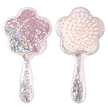 Flower Shaped Detangler Hair Brush, Detangling Hair Comb Christmas Princess Glitter Blingbling Hairbrush Massage Scalp No Pain for Dry & Wet Hair Kids Girls Woman Pink