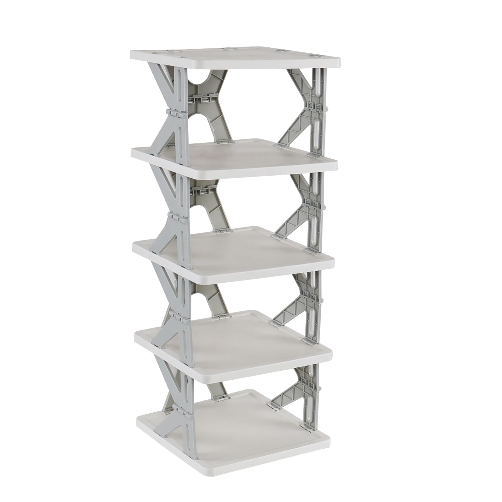 Sadstory 5-Tier Plastic Vertical Shoe Organizer, Small Folding Shoe Rack for Small Space, Entryway, Colset, Gray-image-14