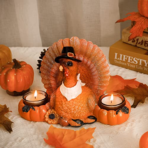 Turkey Tea Light Candle Holder, Thanksgiving Decorations Fall Decor Turkey Pumpkin Candle Holder For Home Kitchen Living Room Mantelpiece Dining Table Centerpiece Autumn Harvest Day Thanksgiving Decor #TOP1