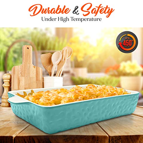 Nutrichef 3Pcs. Nonstick Bakeware Pfoa Pfos Ptfe Tray Set W/Odor-Free Ceramic, 446°F Oven Microwave/Dishwasher Safe Rectangular Baking Pan, Aqua #TOP4