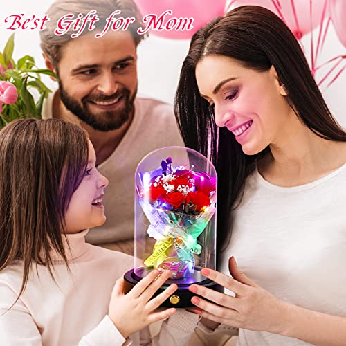 Toolacc Rose Flower Gifts For Women, Women Gifts Idea Birthday Beauty And The Beast Rose Flowers, Red Preserved Rose With Adjustable Led Light, Women Gifts For Her, Anniversary Rose Gift Decorations #TOP3