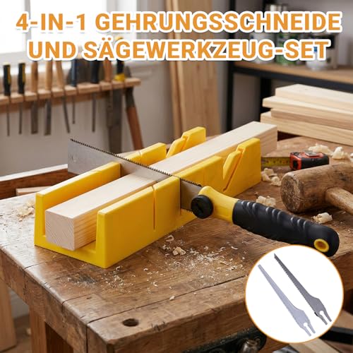 4-teiliges Gehrungslade-Set mit Japansäge – Präzisions-Schneidlade für Winkelschnitte 45°, 90°, 135° in Holz, Kunststoff & MDF – Inklusive 3 Wechselblättern für Holz, Metall & Gipskarton