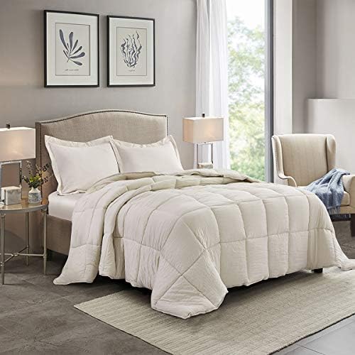 HIG Pre Washed Down Alternative Comforter Set Queen - Reversible Chic Quilt Design - Box Stitched with 4 Corner Tabs - Lightweight for All Season - Camel Duvet Comforter with 2 Pillow Shams