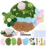 WEBEEDY Mosslatch Haken Kits Für Erwachsene Punch Needle Untersetzer Kits Mit Hakenmasche Und Anleitung Für Anfänger DIY Untersetzer Nähhandwerk Für Die Hausdekoration 17x17cm