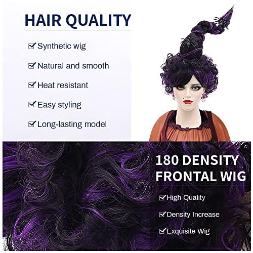 Mupul Marry Sandesoon Wig Costume Purple Mixed Black Long Braid Witch’S Hat Shaped Halloween Costume Accessory Wigs Set For Women thumb #5