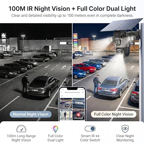 Image of Golens V67H 4G Solar Security Camera with Dual Solar Panel, 4 Lens AI Speed Dome, 20X Zoom, Auto Tracking, Night Vision, Two-Way Audio, 31200mAh Battery, Outdoor CCTV Camera