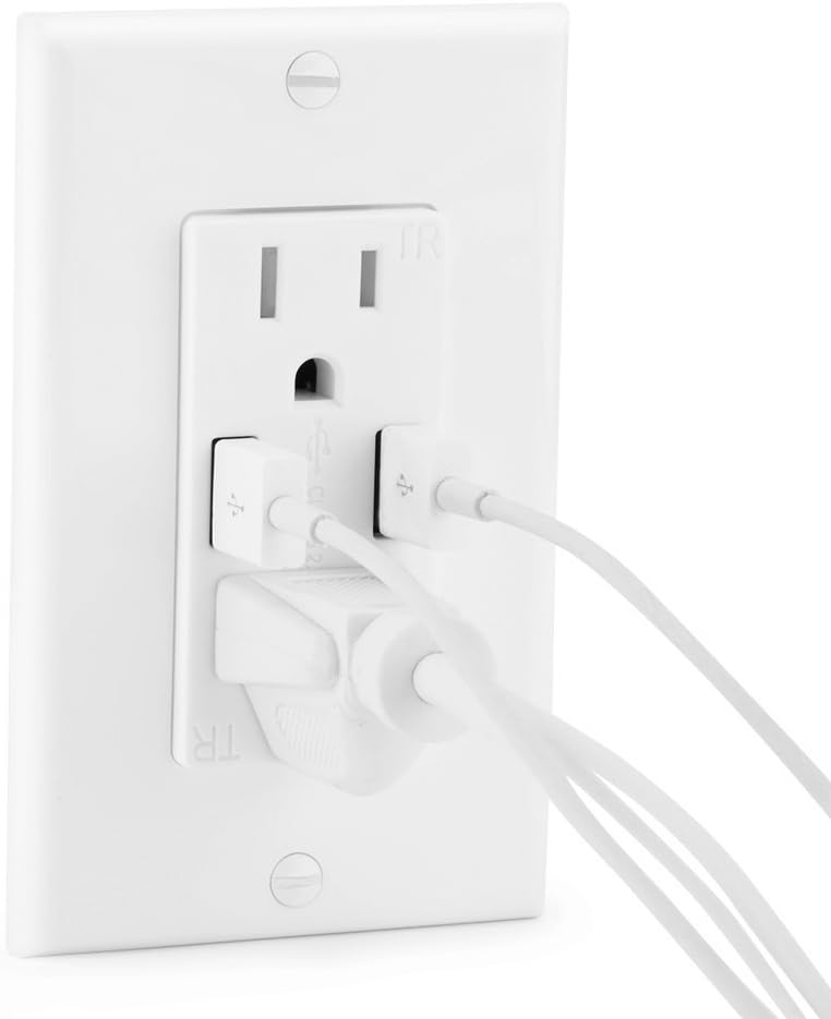 [2 Pack] BESTTEN USB Wall Outlet Receptacle, 2.4A Dual USB Charging Ports, Tamper Resistant, ETL Certified, White