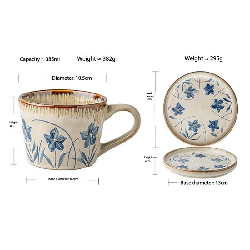 Porcelanowy kubek do kawy ze spodkiem, Średniowieczne ceramiczne filiżanki Latte Art ze spodkami do kawy zestaw domowej restauracji(Style1)
