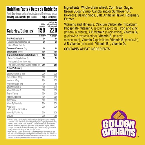 Golden Grahams Breakfast Cereal, Graham Cracker Taste, Made with Whole Grain, Large Size, 16.7 oz