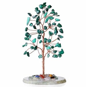YATOJUZI Malachite Crystal Trees Natural Crystals Stones Gemstones Tree Copper Wire Agate Base Tree of Life Feng Shui Decor Reiki Energy Lucky for Meditation Room Desk Home Decors Gifts for Women Men