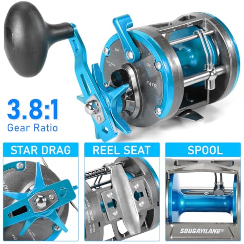 Sougayilang F47 Baitcasting Fishing Reel - Reinforced Metal Body Round Baitcaster for Smooth Powerful Saltwater Inshore Surf Trolling - Conventional Reel for Catfish, Musky, Bass, Pike by Sougayilang - Used condition - Image 2