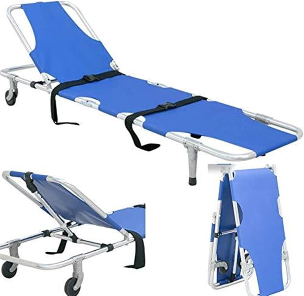 LBLFEBD Folding Stretcher,First_aid Medical Stretcher Aluminum Lightweight With Trolley 2 Wheels, Pushable Rescue Stretcher For Patient Transport, For Hospitals, Ambulance, Fire