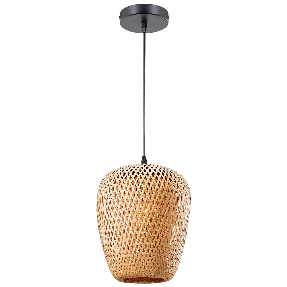 Lustre de style asiatique rustique et luminaire suspendu rotin double couche