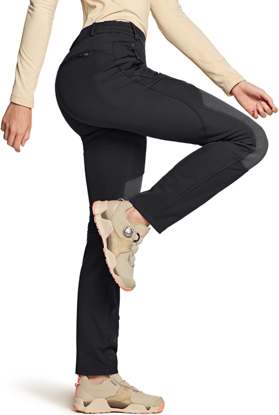 TSLA Women's Softshell Winter Snow Ski Pants, Fleece Lined Waterproof Hiking Pants, Insulated Work Outdoor Pants