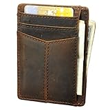 Le'aokuu RFID Blocking Leather Minimalist Slim Wallet Front Pocket Business Card Case (Rfid W10922 Brown)