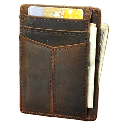 Le'aokuu RFID Real Leather Minimalist Slim Wallet Front Pocket Credit Card Case